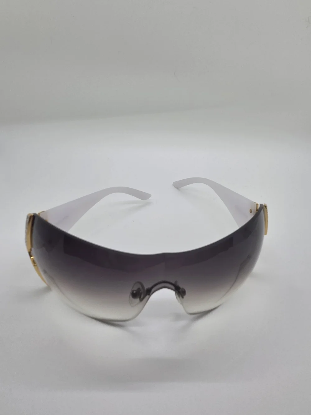 Bvlgari White and Gold, Swarvoski Crystal-Embellished Shield Sunglasses, Vintage